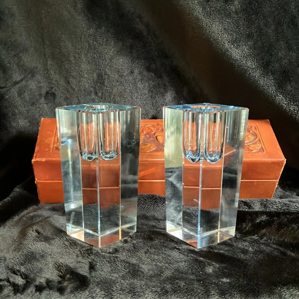 Vintage Modern Crystal Candle Stick Holders With Storage Box